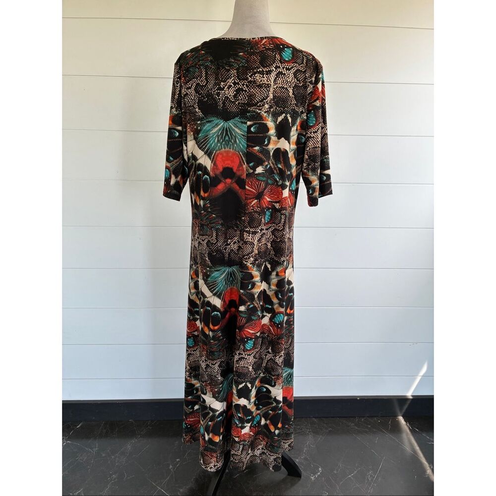 Attitudes Renee Butterfly Snake Jersey Elbow Sleeve Maxi Dress New  Sz XL - Picture 5 of 10